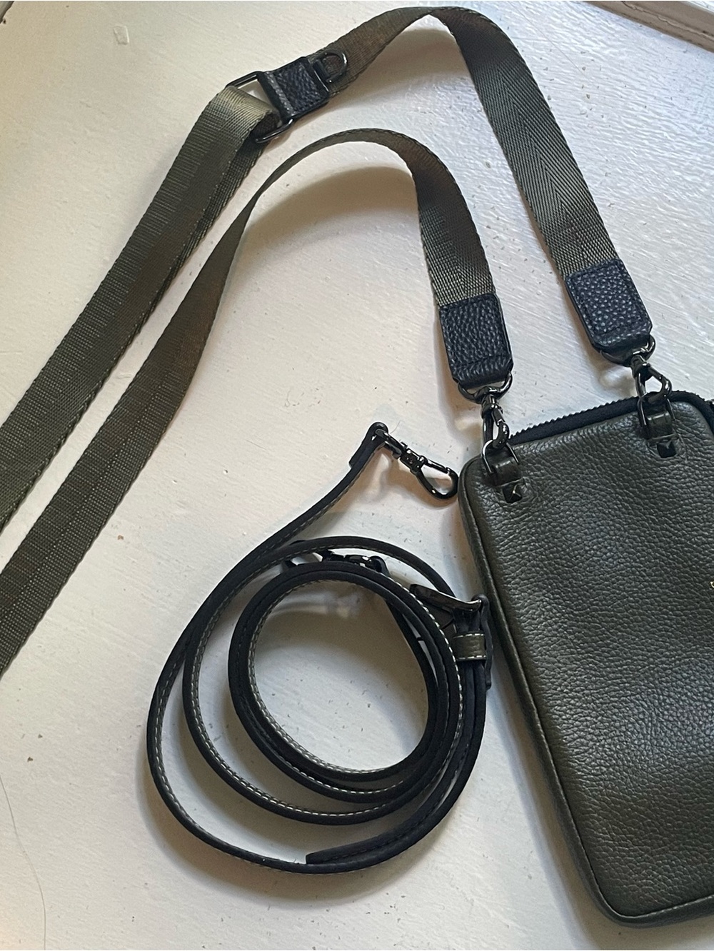 Bandolier Army Green Pebble Leather Zip Pouch with 2 Straps